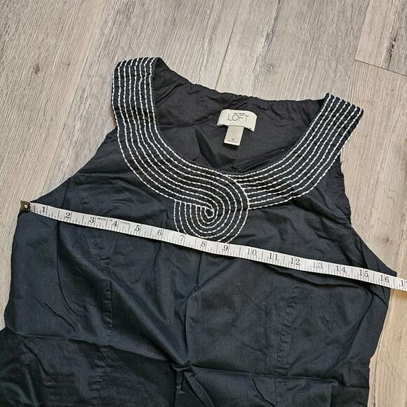 LOFT Black Cotton Embroidered Tank Top Shell Nautical Mediterranean Style Lined - Picture 3 of 11